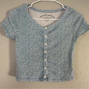 🦋 Aeropostale Blue White Floral The OG Tee Collection Shrunken Tee Spring Casual